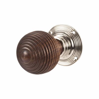 Rosewood Knob & Polished Nickel Rose Beehive Mortice Door Knob - 58mm Rose Diameter