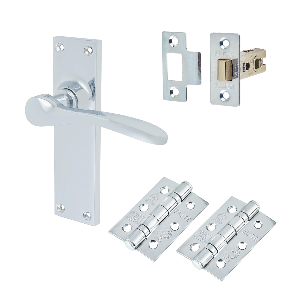 Polished Chrome Latch Door Handles Pack - Buckingham Range