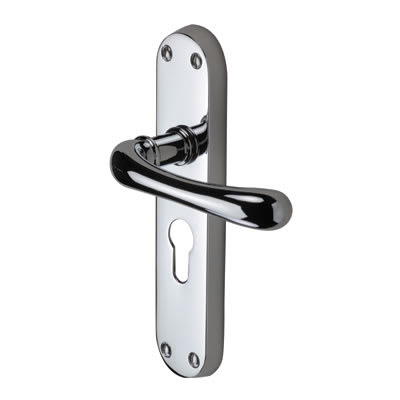 Polished Chrome Euro Lock Door Handles - Donna Range - 183 x 42mm