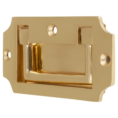 Military Chest Flush Cabinet Pull Handle - 89 x 45mm - Polished Brass