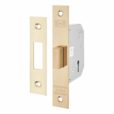 Contract 3 Lever Deadlock - 64mm Case - 44mm Backset - Polished Brass