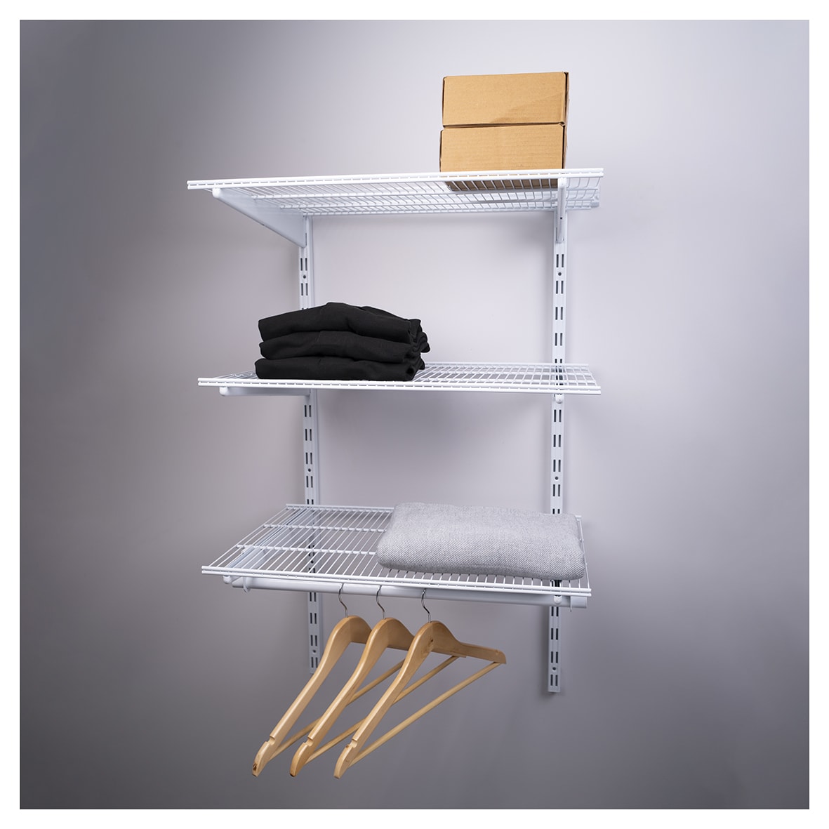 Wardrobe Kit - 1 Bay & 3 x Ventilated Wire Shelf - White