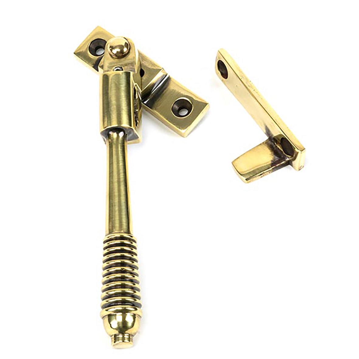 Reeded Locking Night Vent Casement Window Fastener - Aged Brass