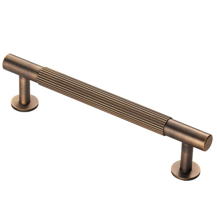 12.5mm Lines T-Bar Cabinet Pull Handle - 128mm Centres - Antique Brass