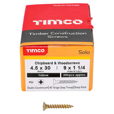 Solo Chippy Pozi Countersunk Wood Screws - 4.5 x 30mm - Yellow Zinc - Pack of 200
