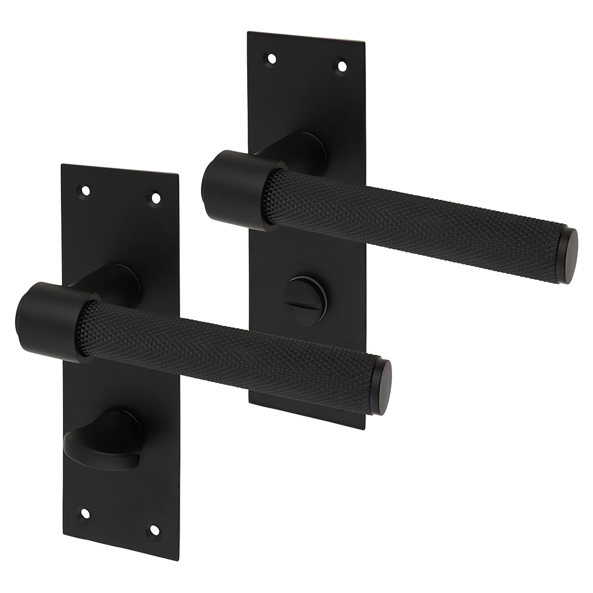 Matt Black Knurled Bathroom Door Handles - Loxley Range - 150 x 50mm