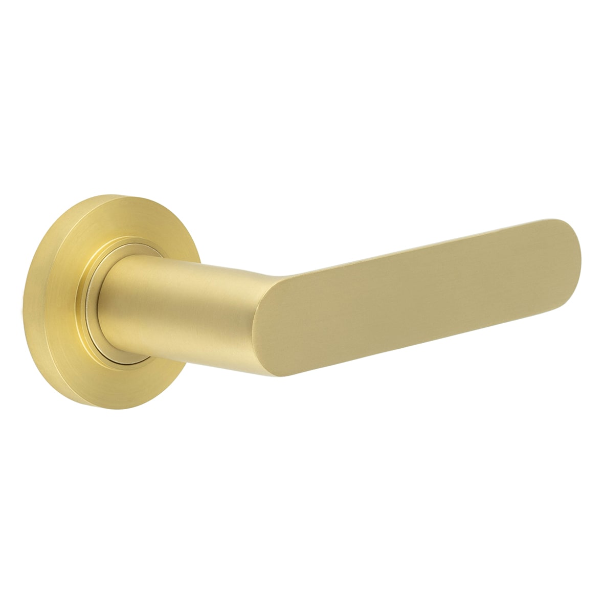 Satin Brass Fire Rated Door Handles on Round Rose - Kensington Range