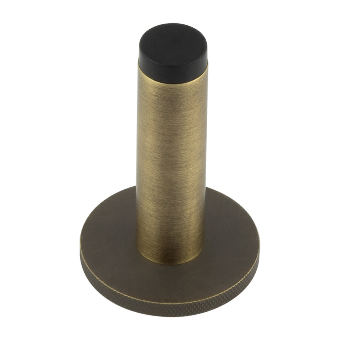 Plain Projection Door Stop on Knurled Rose - 76mm Projection - Antique Brass
