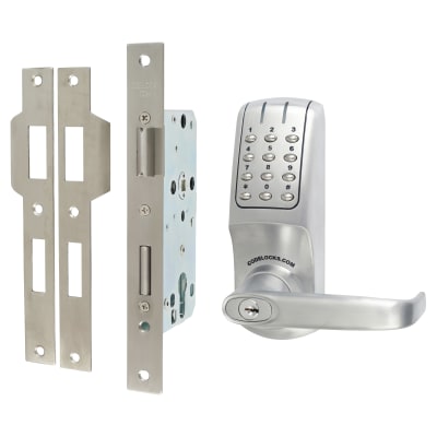 Digital Code Lock and Sashlock with Key Override - Brushed Steel