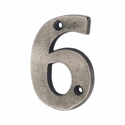 78mm Screw Fix Door Numeral - 6 - Pewter