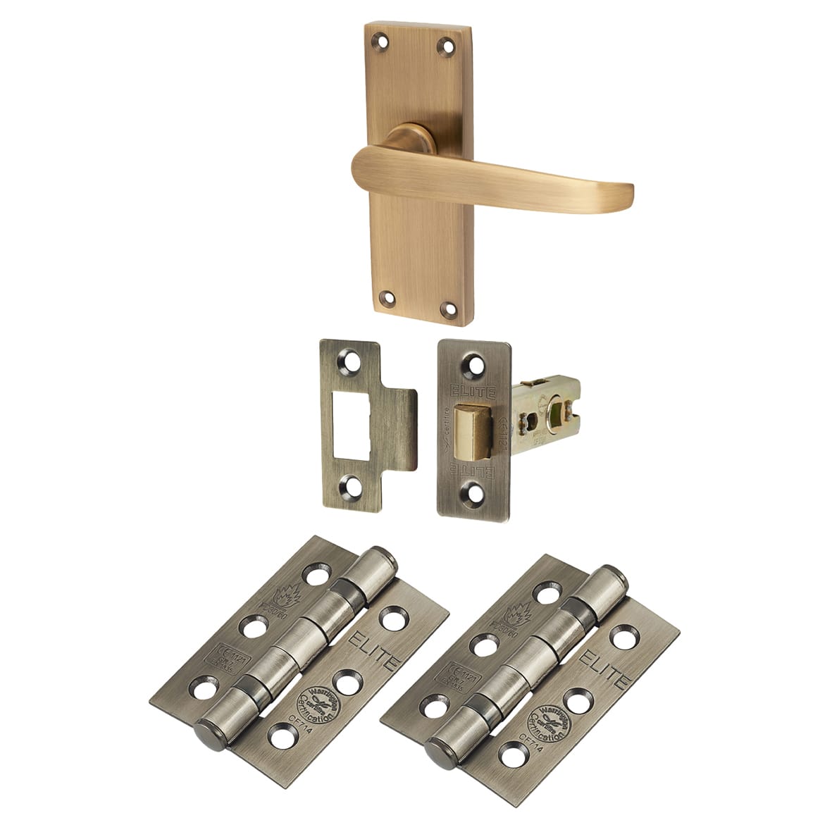 Antique Brass Victorian Straight Latch Door Handles Pack - Short Plate