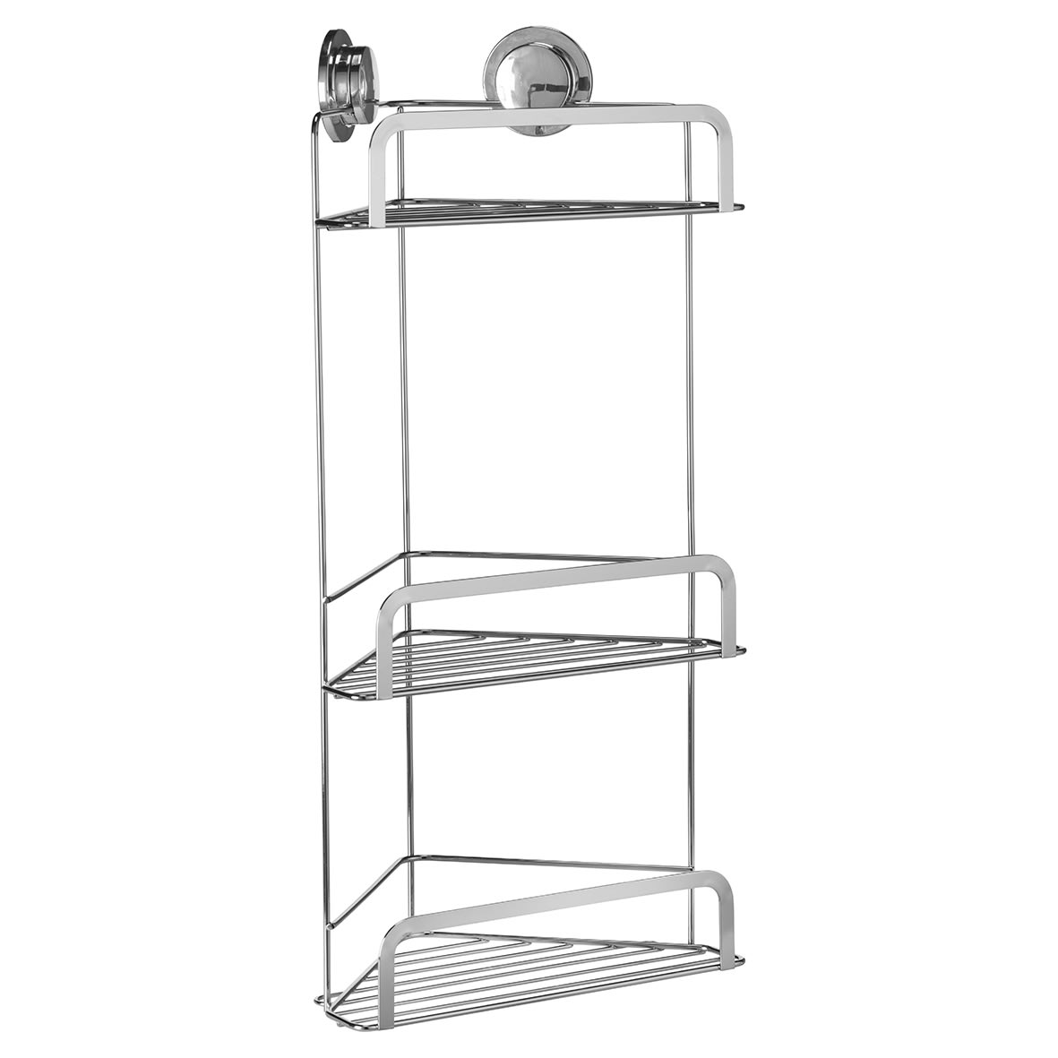 Stick 'N' Lock Corner Shower Basket - Three Tier - 536 x 260 x 166mm - Polished Chrome