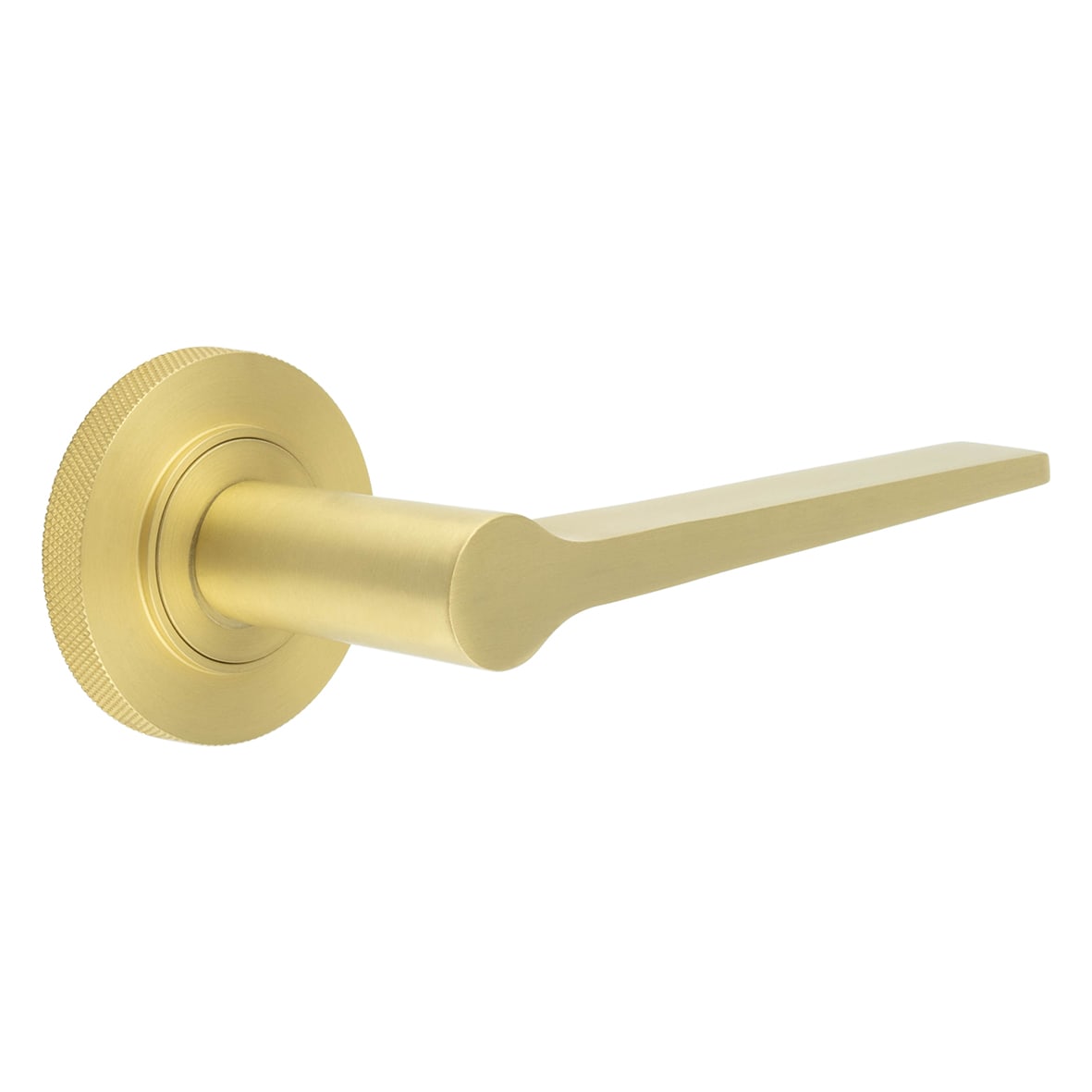 Satin Brass Fire Rated Door Handles on Round Knurled Rose - Knightsbridge Range