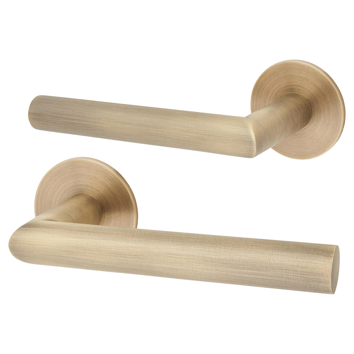 Matt Antique Brass Door Handles on Round Slim Rose - Schema Minim Range