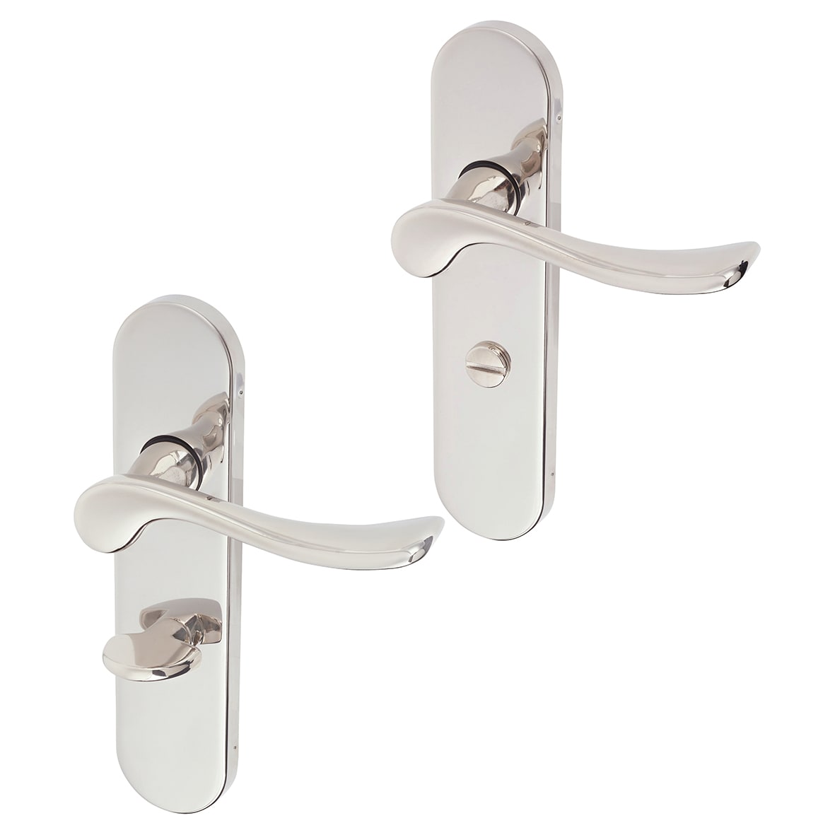Polished Nickel Scroll Bathroom Door Handles - Berkshire Range - 113 x 39mm
