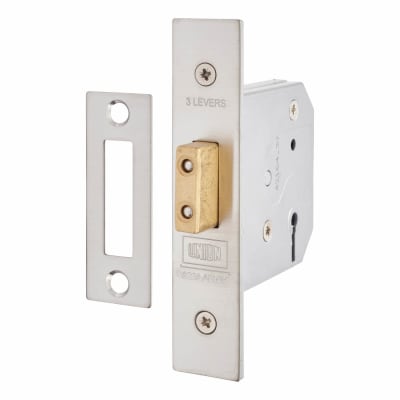 2177 3 Lever Deadlock - 77.5mm Case - 57mm Backset - Satin Stainless Steel