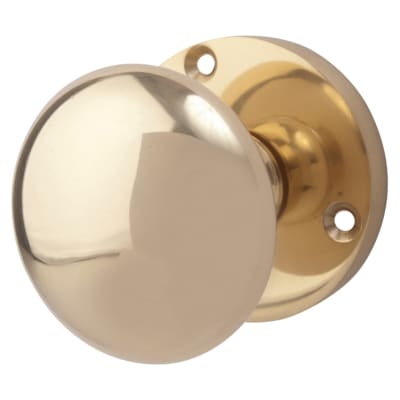 Polished Brass Solid Brass Round Mortice Door Knob - 57mm Rose Diameter