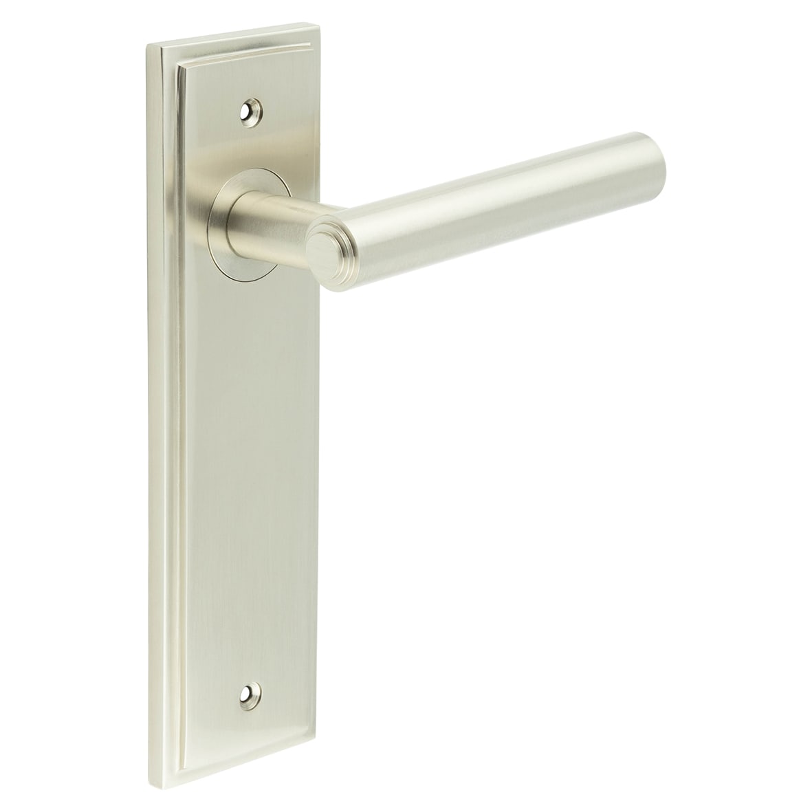 Satin Nickel Fire Rated Latch Door Handles - Richmond - 200 x 55mm