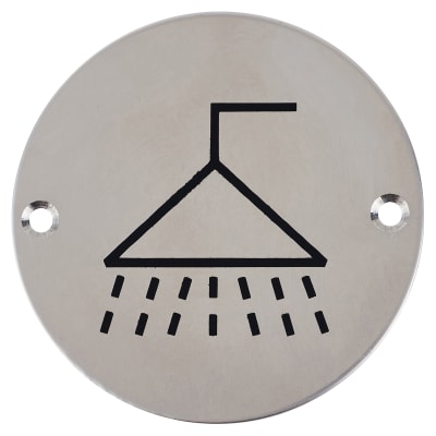 Shower Door Sign - 75mm Diameter - Polished Stainless Steel