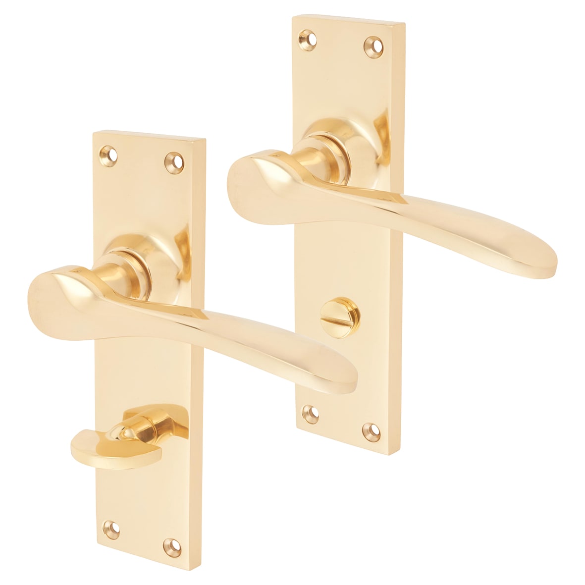 Polished Brass Bathroom Door Handles - Buckingham Range - 152 x 41mm
