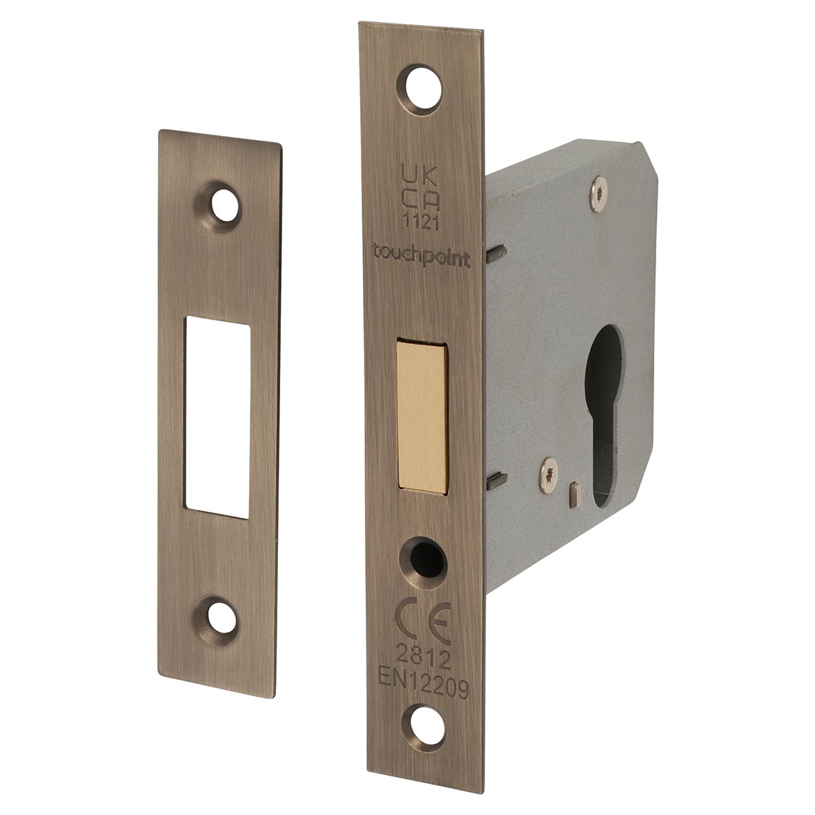 Contract Euro Profile Deadlock - 76mm Case - 57mm Backset - Antique Brass