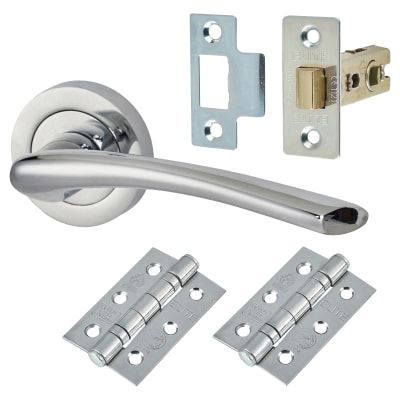 Polished Chrome Latch Door Handles on Rose Pack - Rimini Range