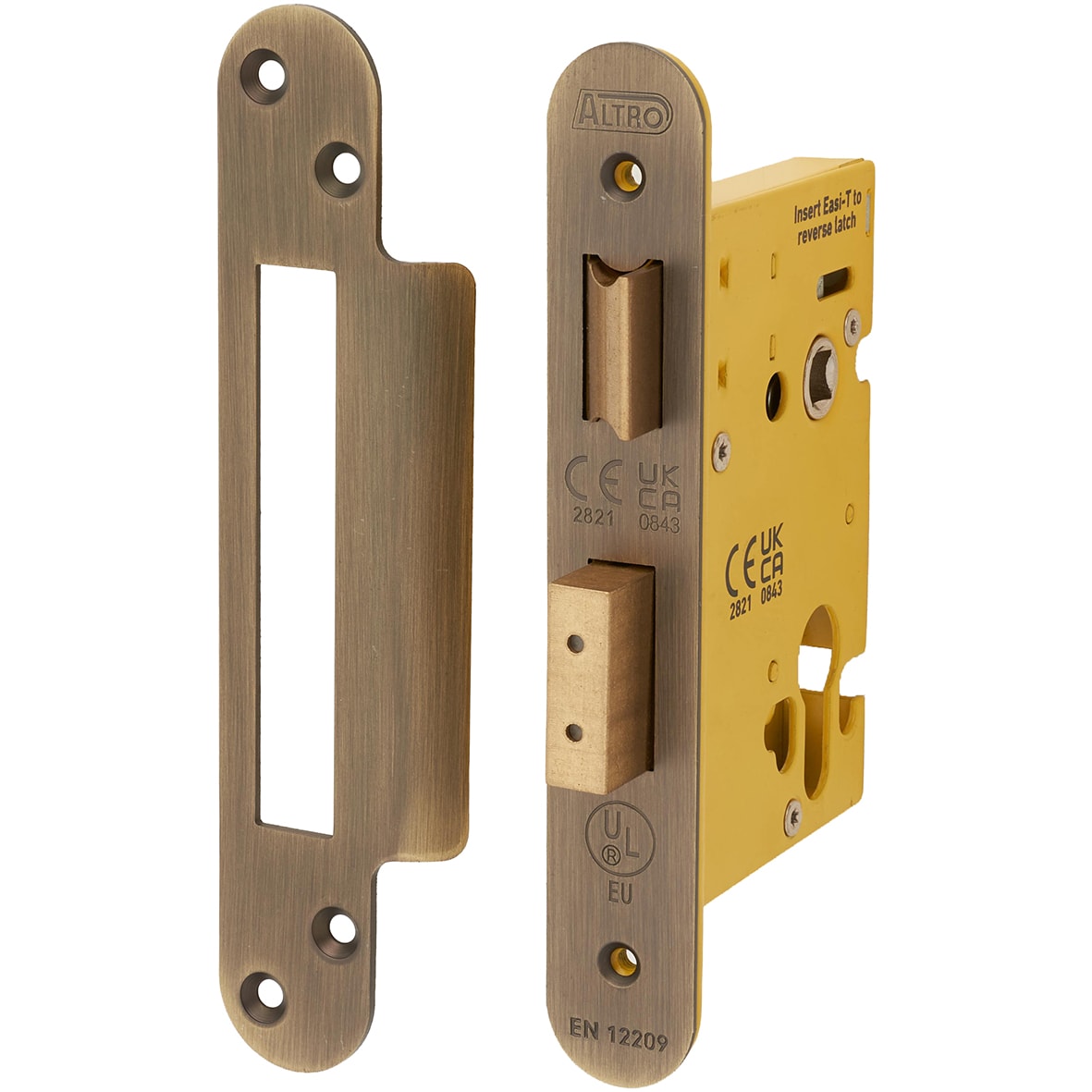 Architectural Bolt Through Euro Profile Sashlock - 78mm Case - 57mm Backset - Radius - Antique Brass