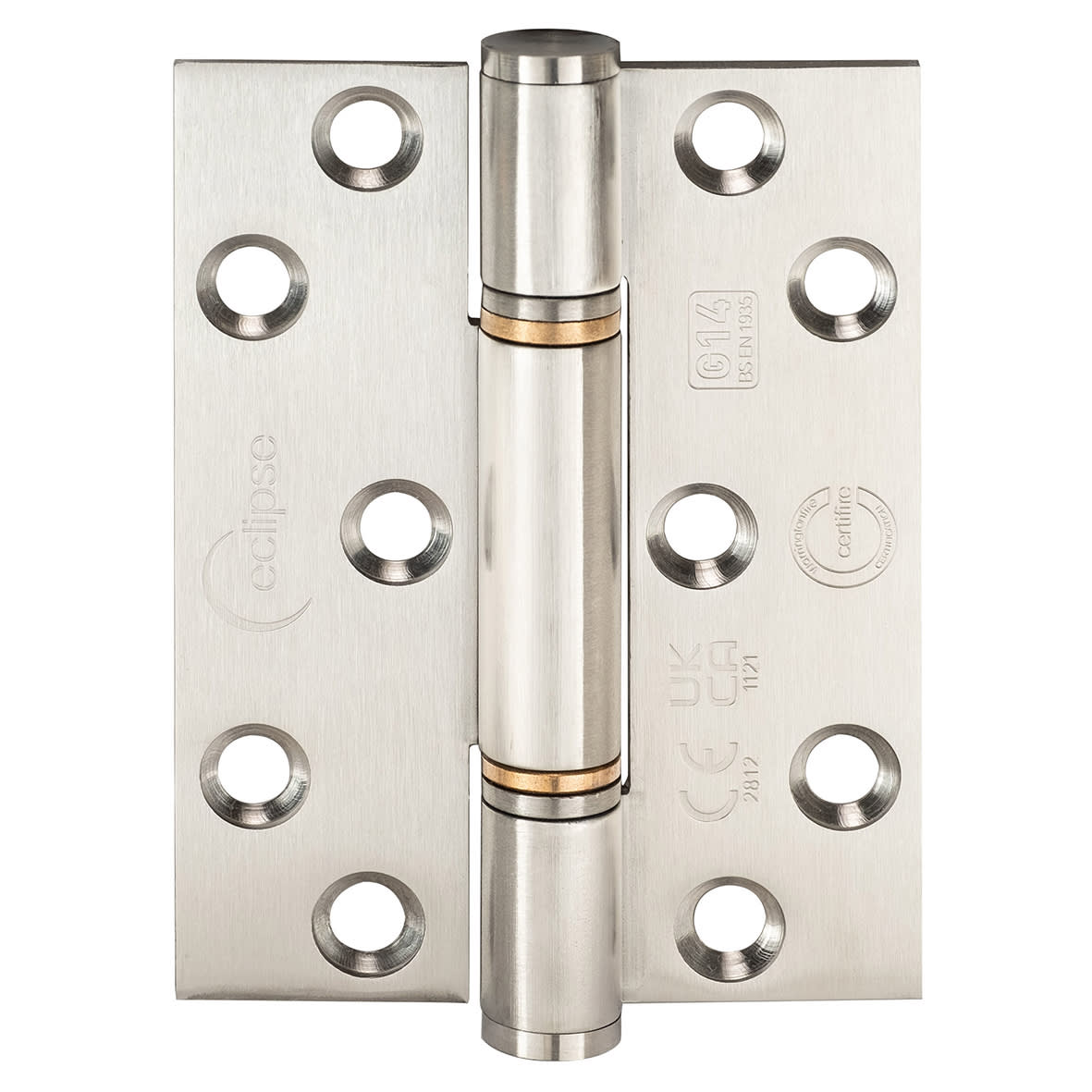 Thrust Bearing Grade 14 Butt Fire Door Hinge - 102 x 76 x 3mm - Satin Stainless - Pair