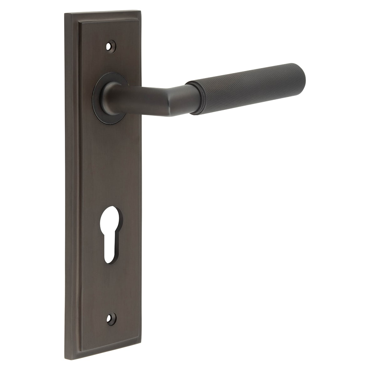 Dark Bronze Fire Rated DIN Euro Lock Door Handles - Piccadilly - 200 x 55mm