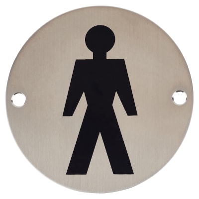 Mens Toilet Door Sign - 75mm Diameter - Satin Stainless Steel