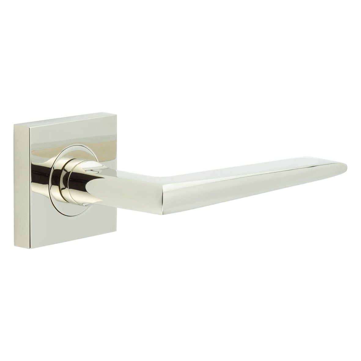 Polished Nickel Fire Rated Door Handles on Square Plain Rose - Mayfair Range