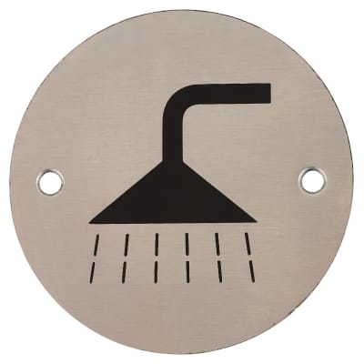 Shower Door Sign - 75mm Diameter - Satin Stainless Steel
