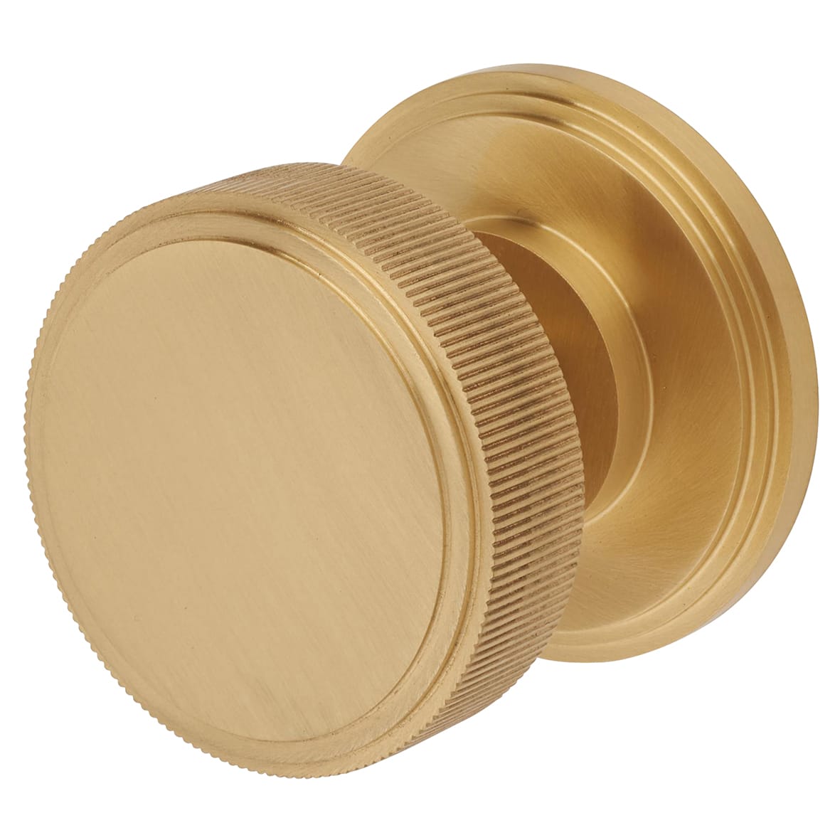 Satin Brass Lines Mortice Door Knob - 62mm Rose Diameter - Riley Range