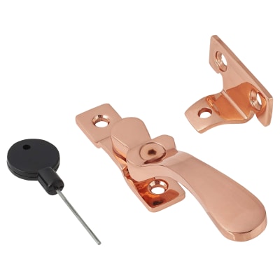 Victorian Locking Wedge Casement Window Fastener - Reversible - Polished Copper