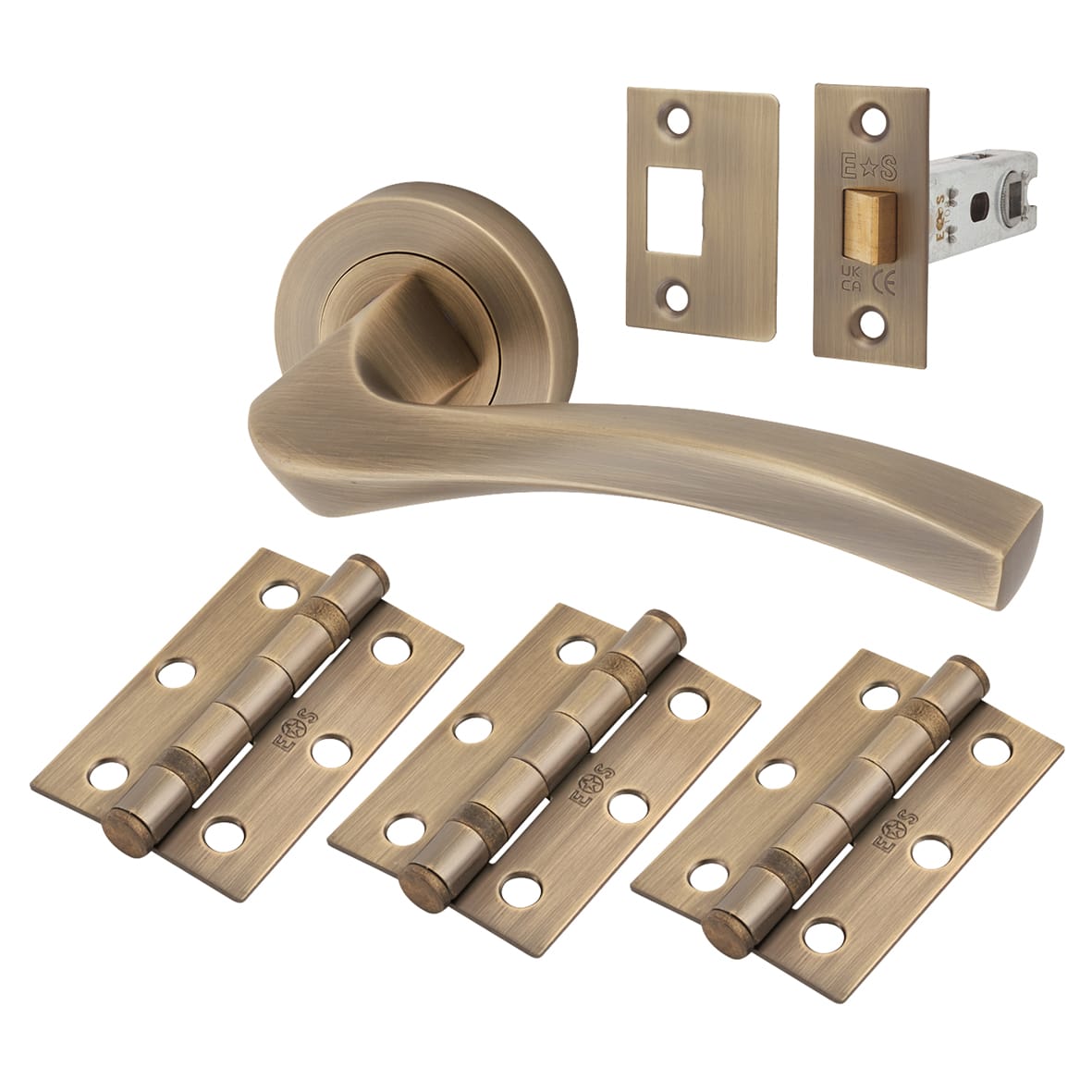 Brass Antique Brass Latch Door Handles on Rose Ultimate Door Pack - Sines Range
