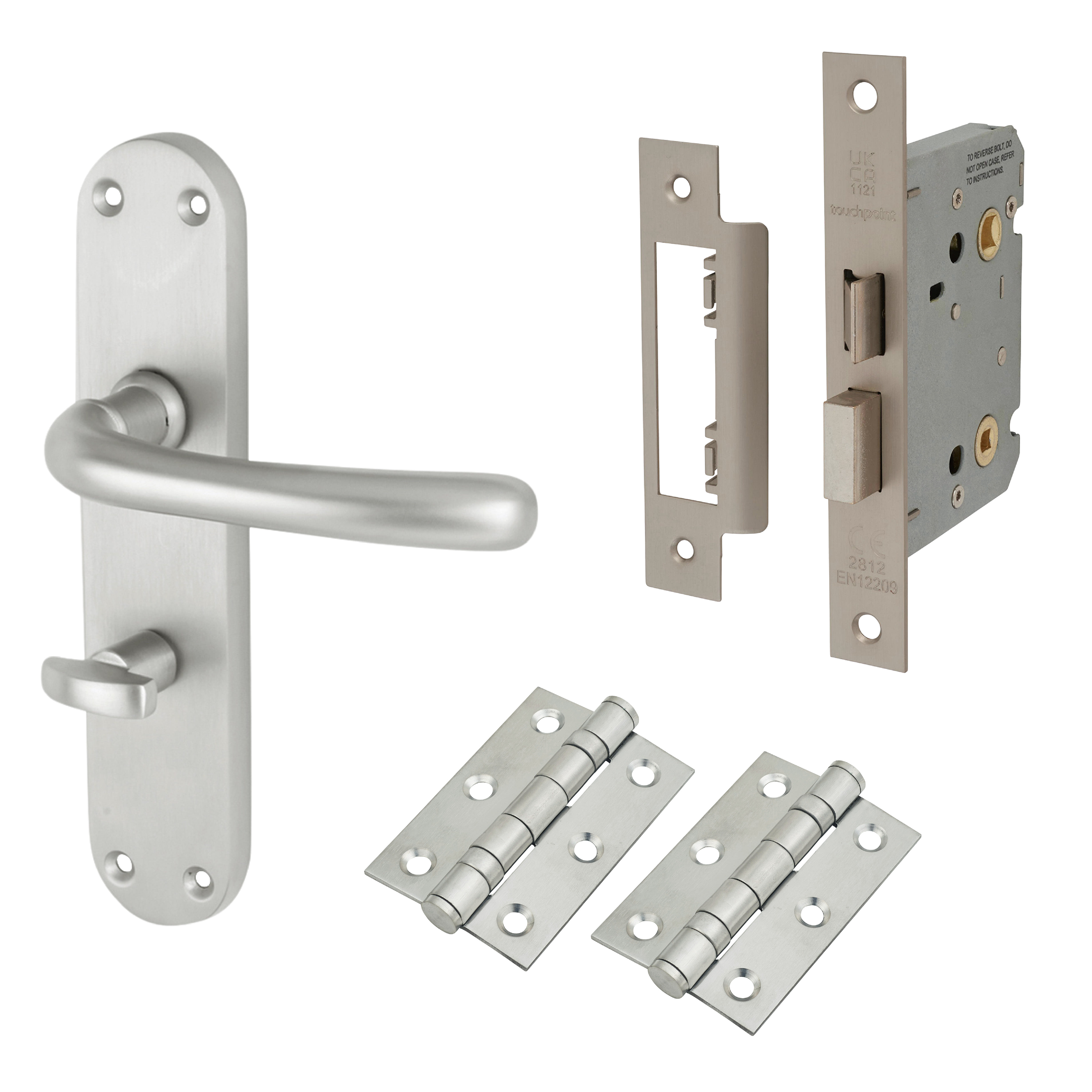 Satin Chrome Bathroom Lock Door Handles Pack - Sassari Range
