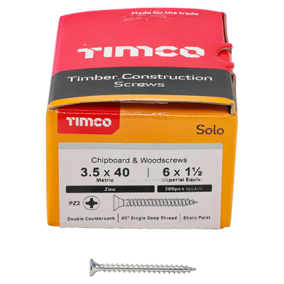 Solo Chippy Pozi Countersunk Wood Screws - 3.5 x 40mm - Zinc Plated - Pack of 200