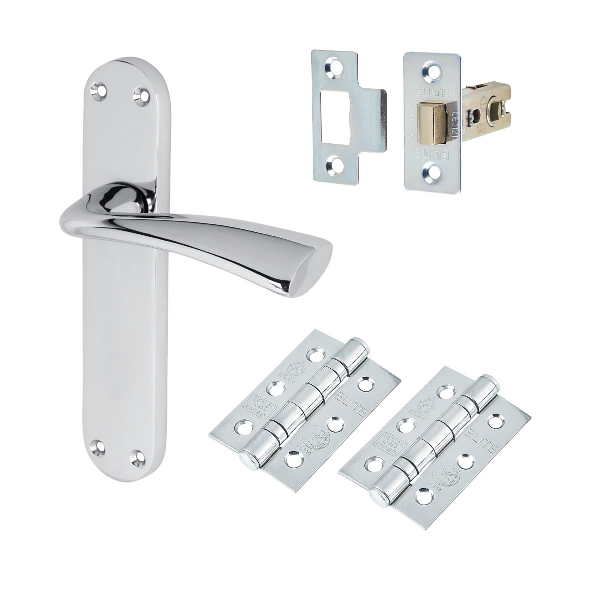 Polished Chrome Latch Door Handles Pack - Verona Range
