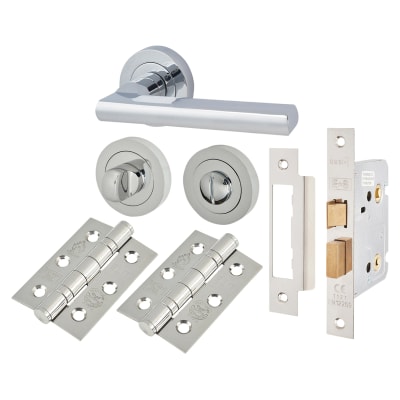 Polished Chrome Bathroom Lock Door Handles on Rose Pack - Sophia Range