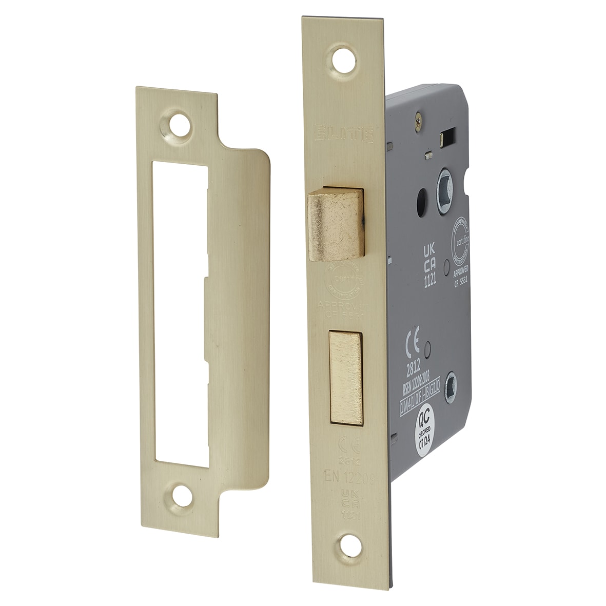 Bolt Through Bathroom Lock - 75mm Case - 57mm Backset - Satin Brass
