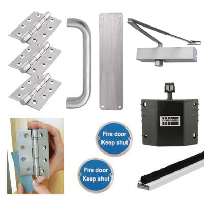 Medium Duty Pull Door Handle Fire Door Kit & Dorgard Holder - Push/Pull Mounting - Stainless Steel