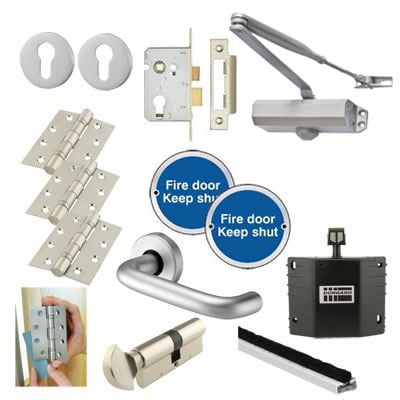 Light Duty Euro Lock Door Handle on Rose Fire Door Kit - Hold Open - Aluminium