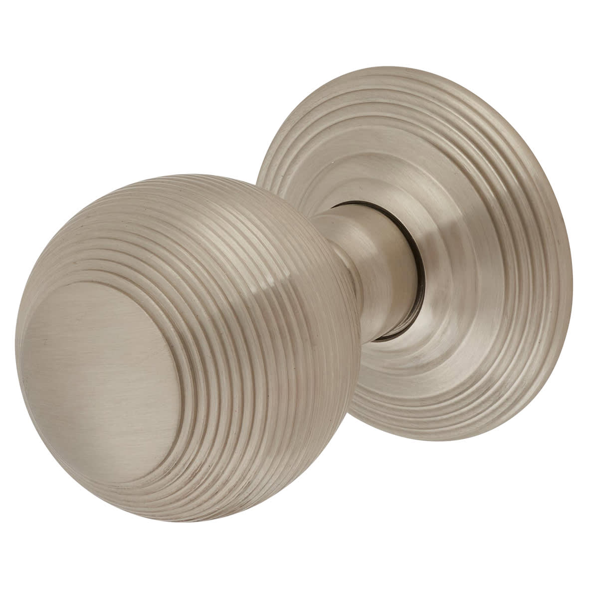 Satin Nickel Beehive Mortice Door Knob - 60mm Rose Diameter