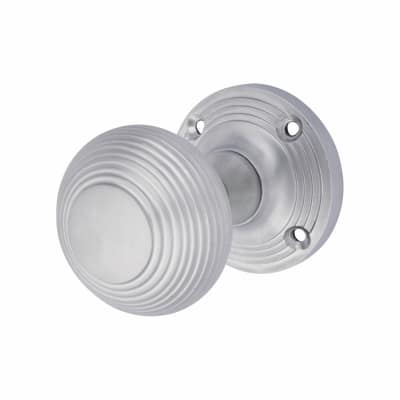 Satin Chrome Beehive Mortice Door Knob - 60mm Rose Diameter