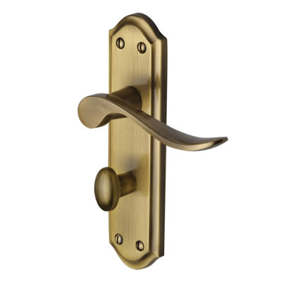 Marcus Antique Brass Scroll Bathroom Door Handles - Sandown Range - 180 x 48mm