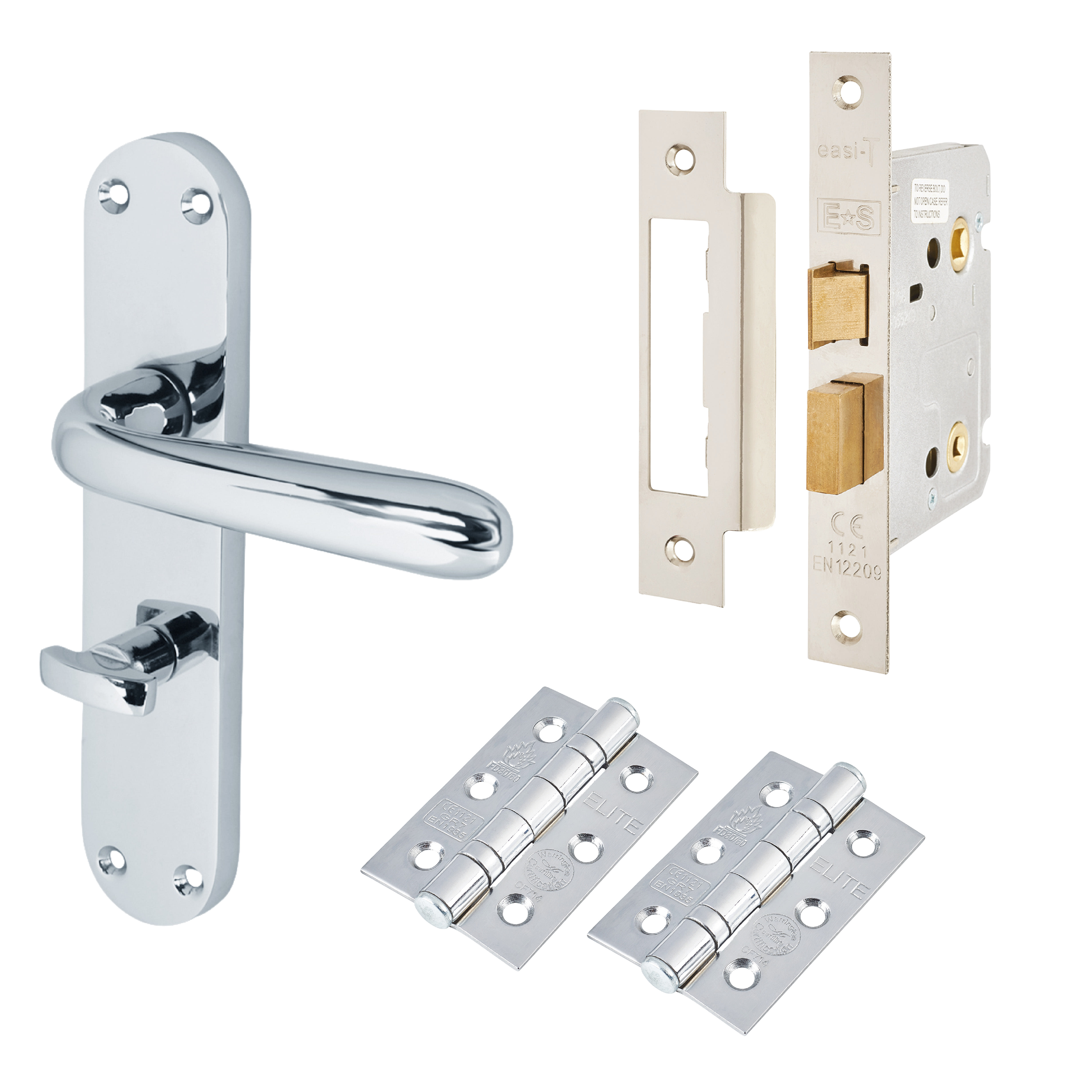 Polished Chrome Bathroom Lock Door Handles Pack - Arezzo Range