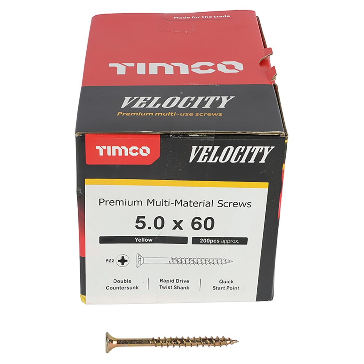 Velocity Pozi Countersunk Wood Screws - 5.0 x 60mm - Yellow Zinc - Pack of 200