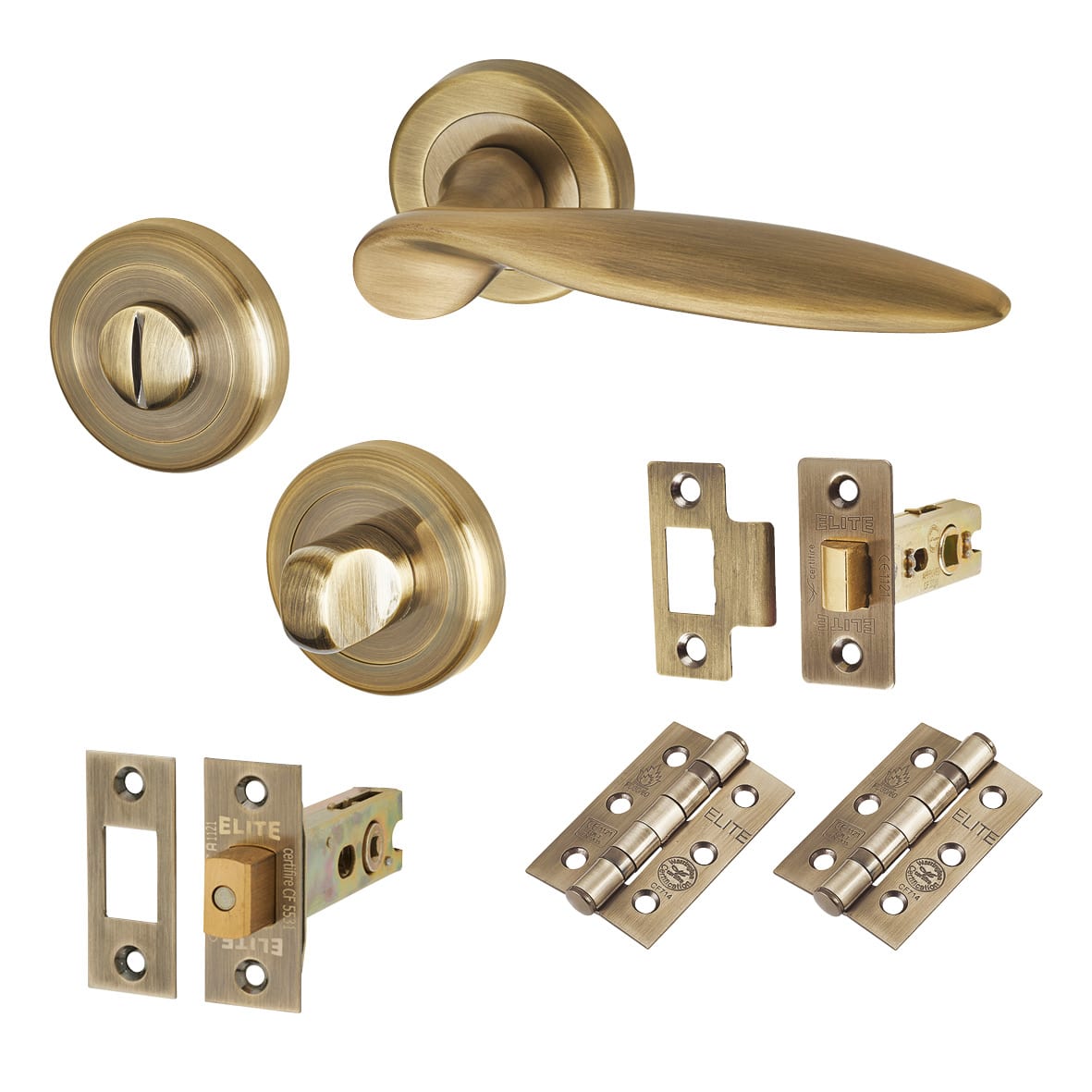 Antique Brass Bathroom Deadbolt Lock Door Handles on Rose Pack - Lancaster Range
