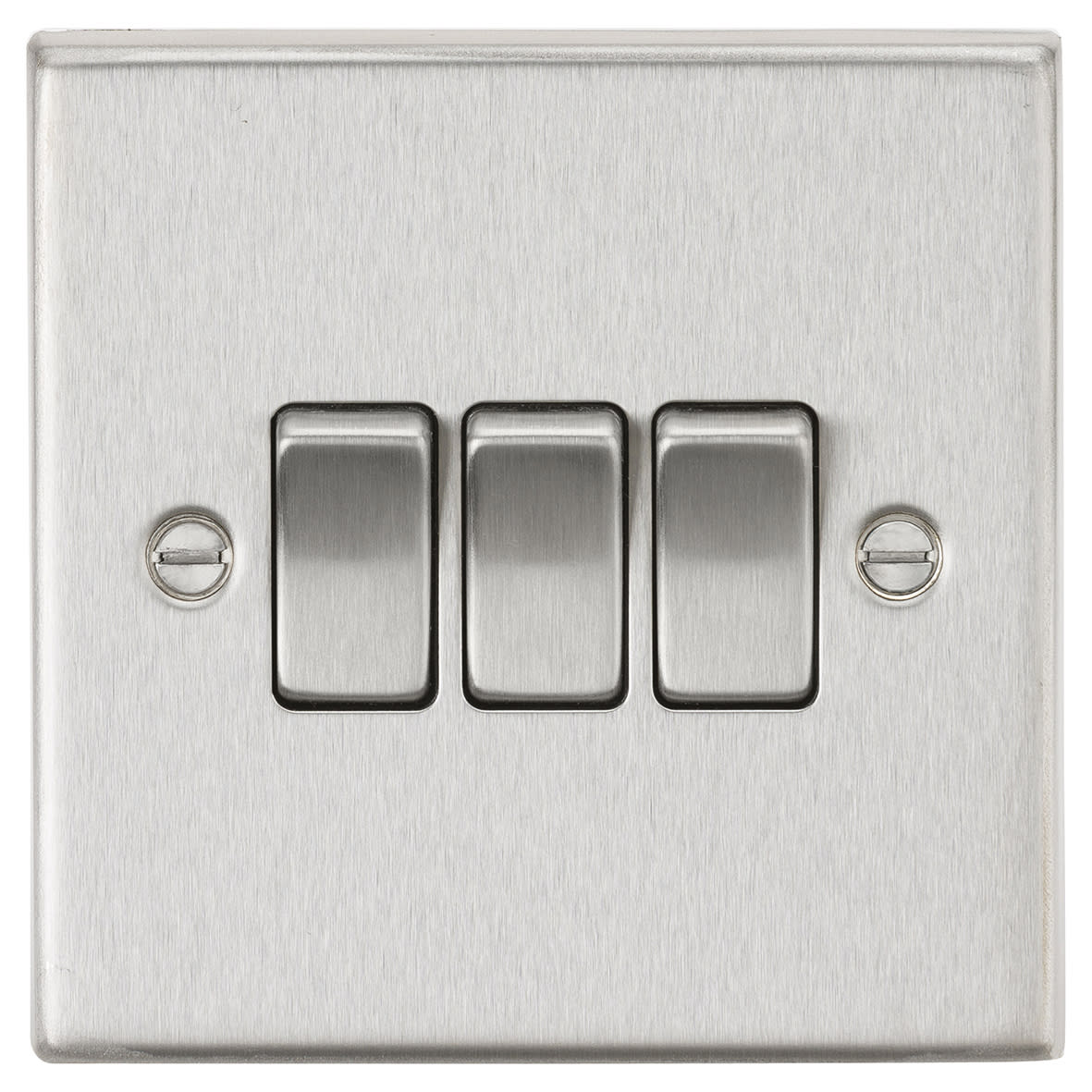 10AX 3 Gang 2 Way Square Edge Plate Light Switch - Brushed Chrome