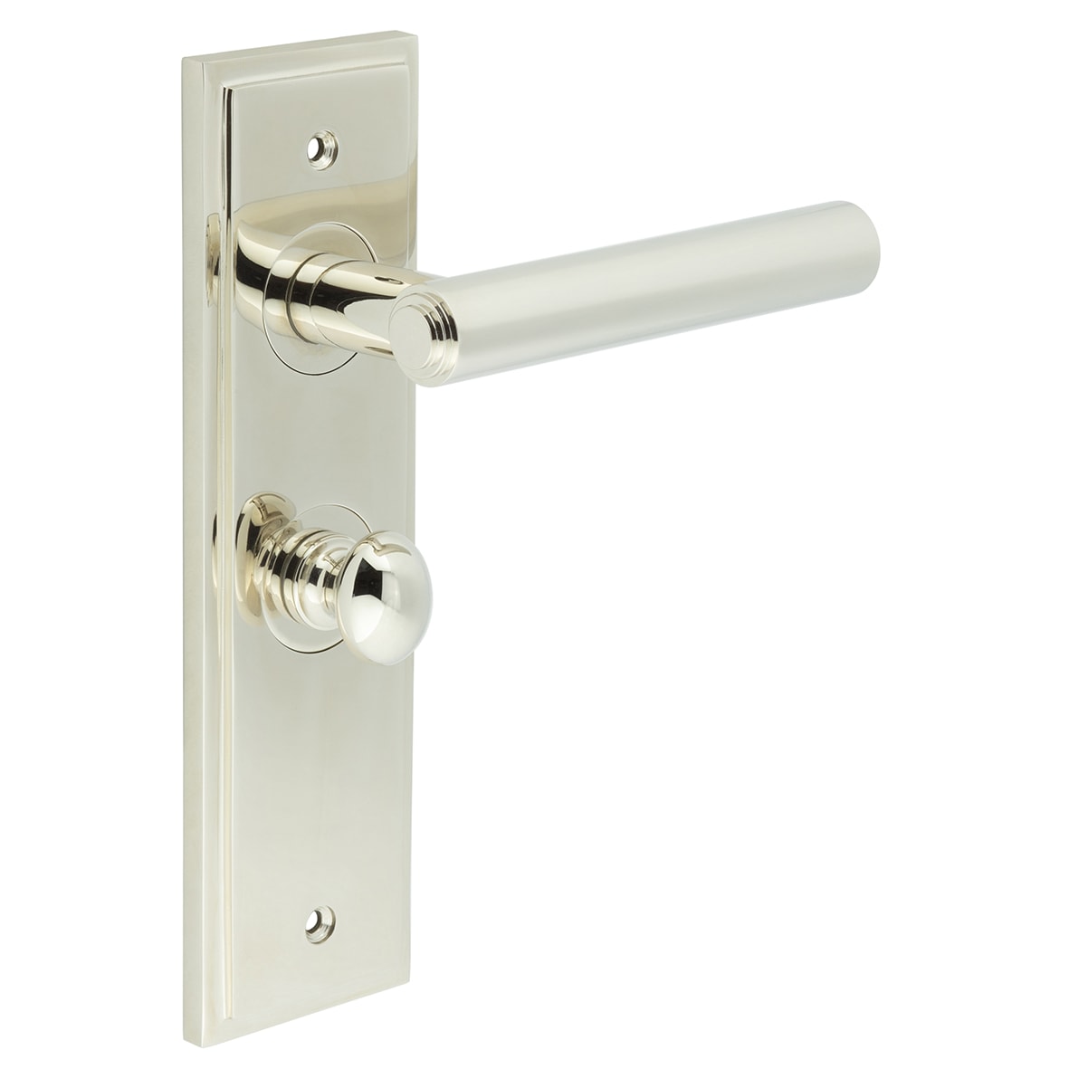 Polished Nickel Fire Rated Bathroom Door Handles - Richmond - Inner 1 - 200 x 55mm